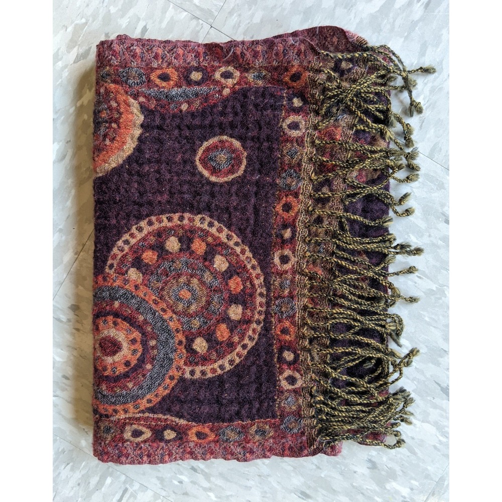Kandahar Hand Woven 100% Merino Wool Scarf Purple Boho Artsy Crinkle India Scarf